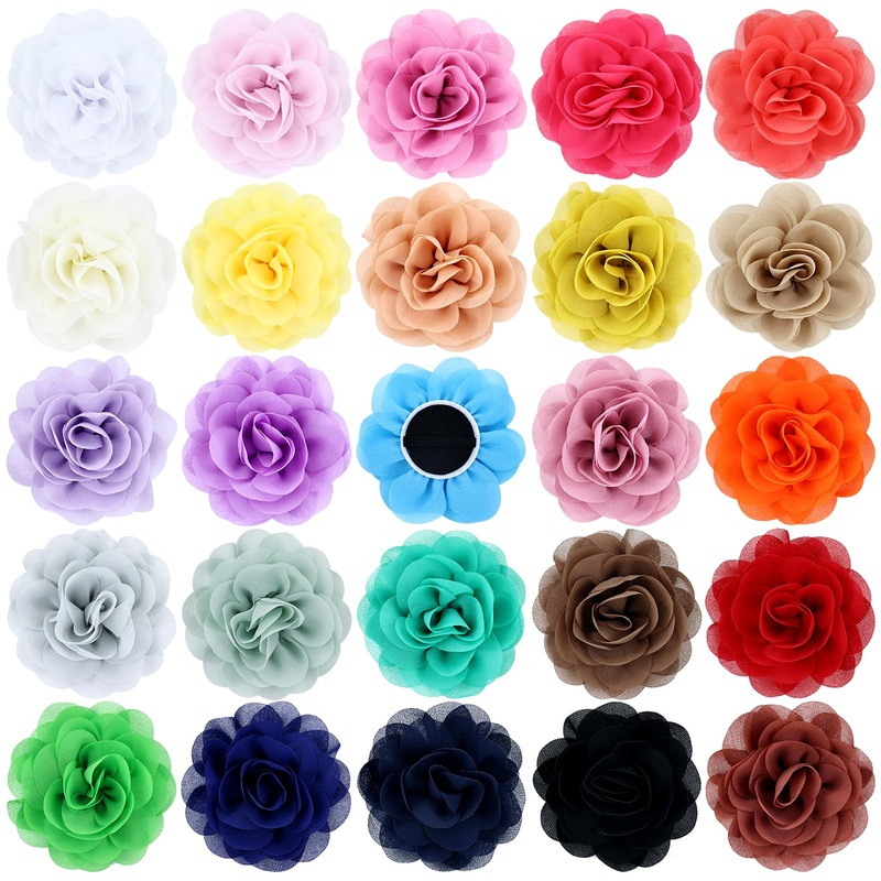 Cinaci 25 Pack 8cm/3″ Solid Color Chiffon Dog Collar Flowers Pet Cat Bow Tie Grooming Flowers for Puppy Collar Charms Attachment Accessories
