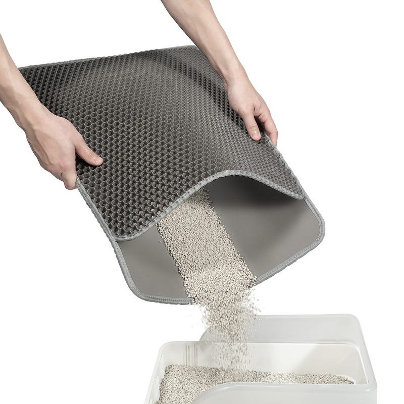Conlun Cat Litter Mat Litter Box Mat 58 x 42 cm, Honeycomb Double Layer Design, Urine and Waterproof Material, Litter Box Underlay Gray 1 Piece (Pack of 1) Gray (58 x 42 cm)