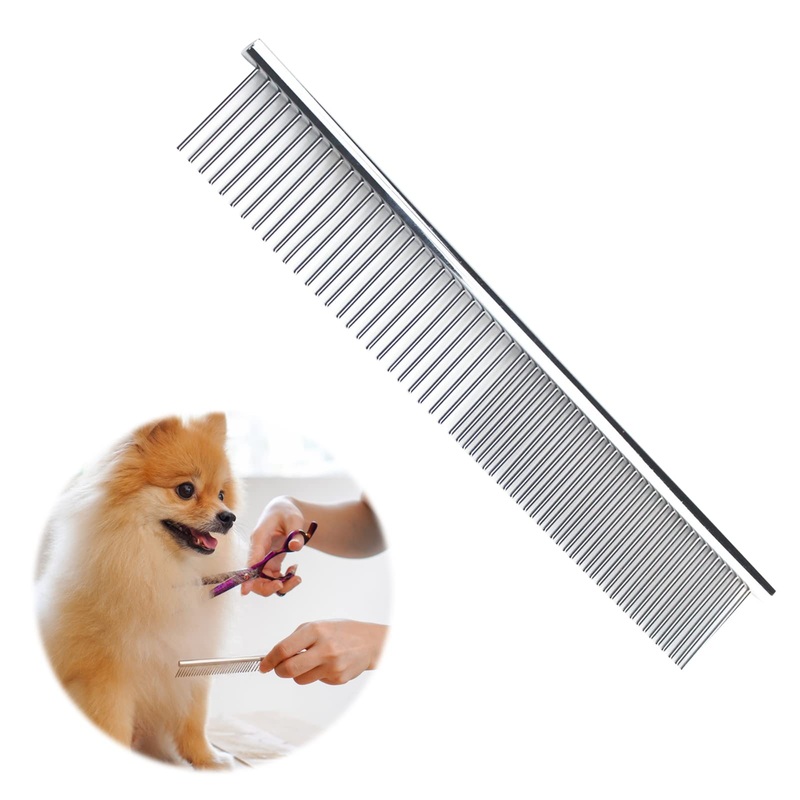 Dog Comb Dog Grooming Combs Pet Stainless Steel Comb Pet Inline Comb Round End Pet Cat Brush Long Hair Flea Comb Dogs Used to Remove Tangles 19 * 3.5CM, 1 Piece