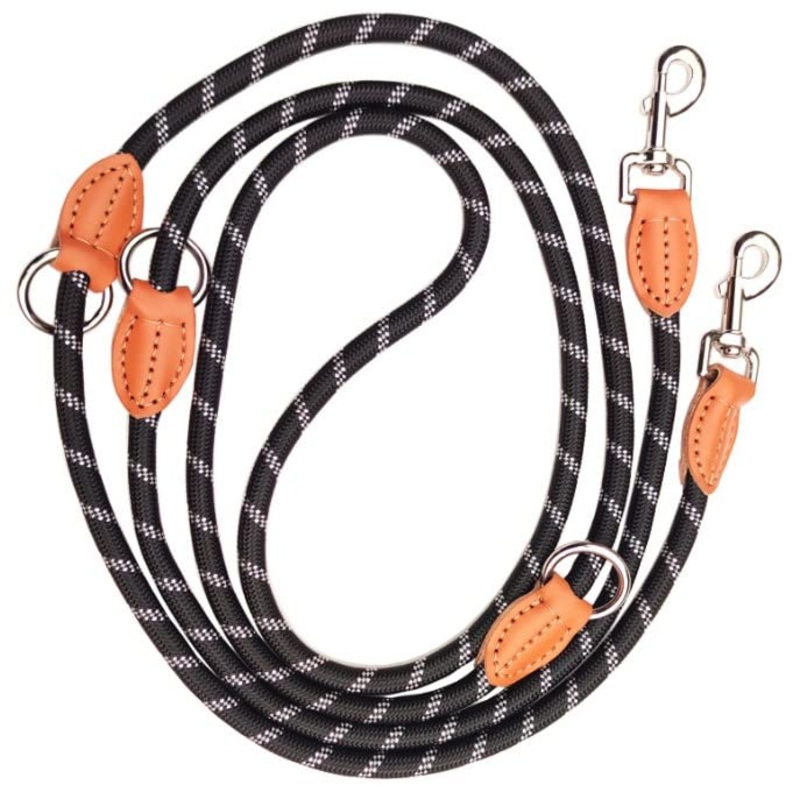 Dog Lead 2M Adjustable Nylon Braided Dog Lead with Carabiner, Multifunctional Training Lead Bite-Resistant, Double Lead for Small/Medium/Large Dogs (Black)