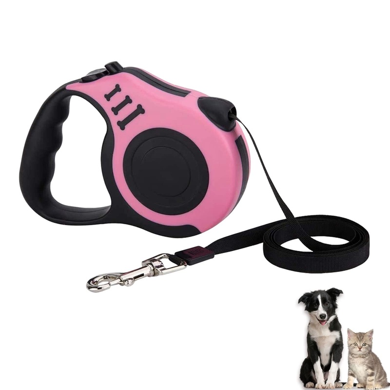 Dog Lead, 5 m Retractable Dog Lead for Small, Medium and Large Dogs, Pink