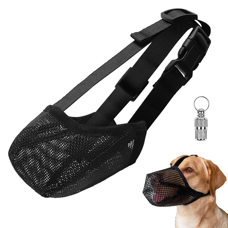 Dog Muzzle, Breathable Dog Muzzle with Metal Tag, Adjustable Mesh Muzzle for Small Medium and Large Dogs Prevents Biting, Chewing, Barking (Black-M) Black M