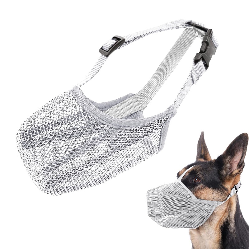 Dog Muzzle, Nylon Mesh Dog Muzzle, Breathable Pet Muzzle, Adjustable Dog Muzzle, Prevents Biting, Chewing and Barking(Gray)