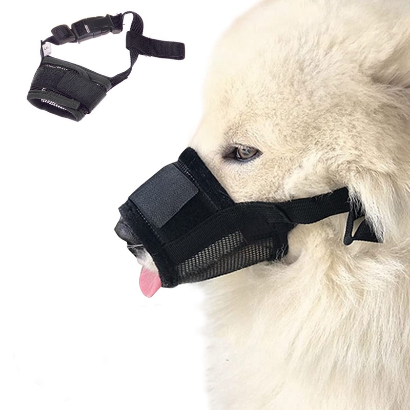 Dog Muzzles Prevent Biting, Eating, Barking and Chewing, Nylon Muzzle for Small Medium Dogs with Breathable Air Mesh, Soft Dog Mouth Guard with Adjustable Straps (S) S