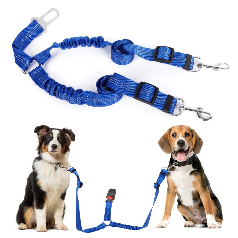 Dog seat belt for car, adjustable seat belt 52-75 cm, adjustable dog seat belt for travel, elastic dog seat belt double-headed for dogs, cats and car blue