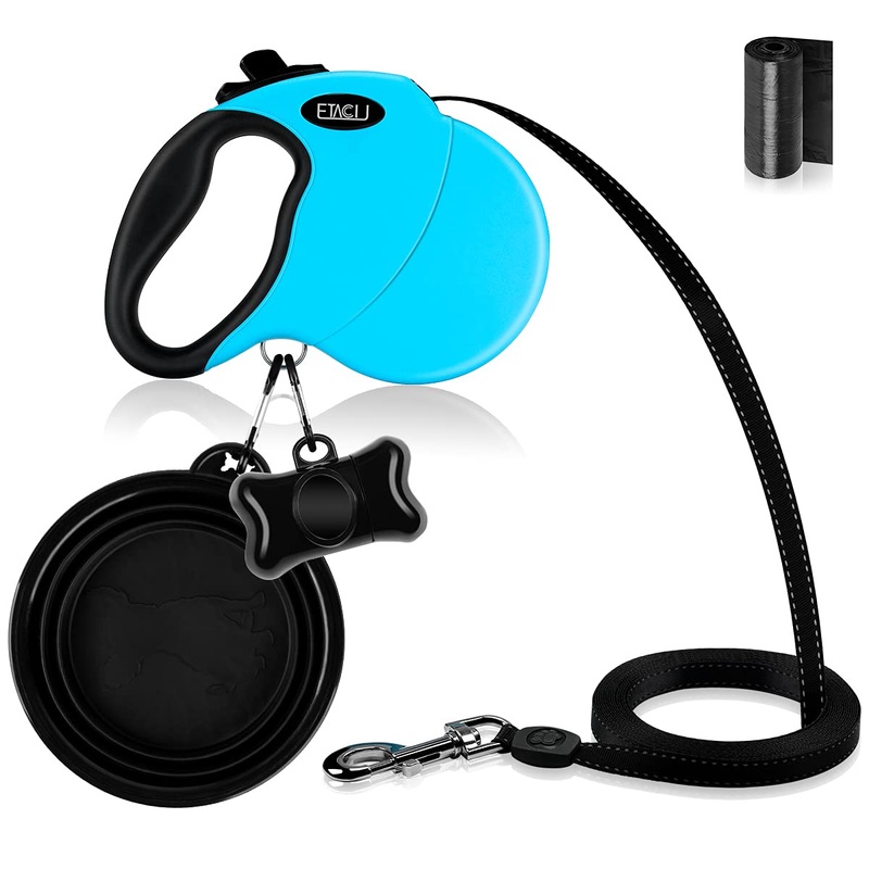 ETACCU Retractable Dog Leads Robust 5M Retractable Lead with One-Button Locking System, Non-Slip Handle, Tangle Free, Reflective Retractable Dog Lead for Medium/Large Dogs up to 50KG (Blue) L 5M Blue up to 50KG