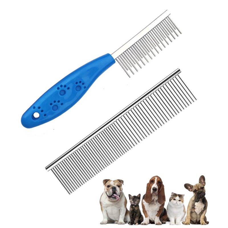 Flea comb for cats and dogs, pack of 2 dog combs, cat combs, steel dog combs, metal dog combs, lice comb, dust comb for dogs, cats, effective against fleas and lice, professional flea comb for dogs and cats