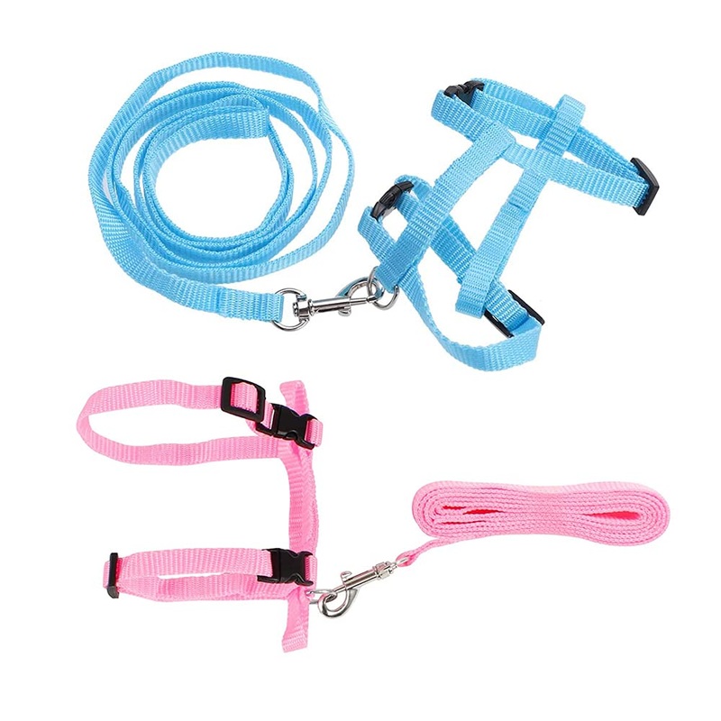 Gobesty Rabbit Harness with Leash, 2 Pieces Adjustable Rabbit Harness, Elastic Walking Harness Set for Small Animals, Adjustable Soft Breathable Walking Harness Set (Blue Pink)