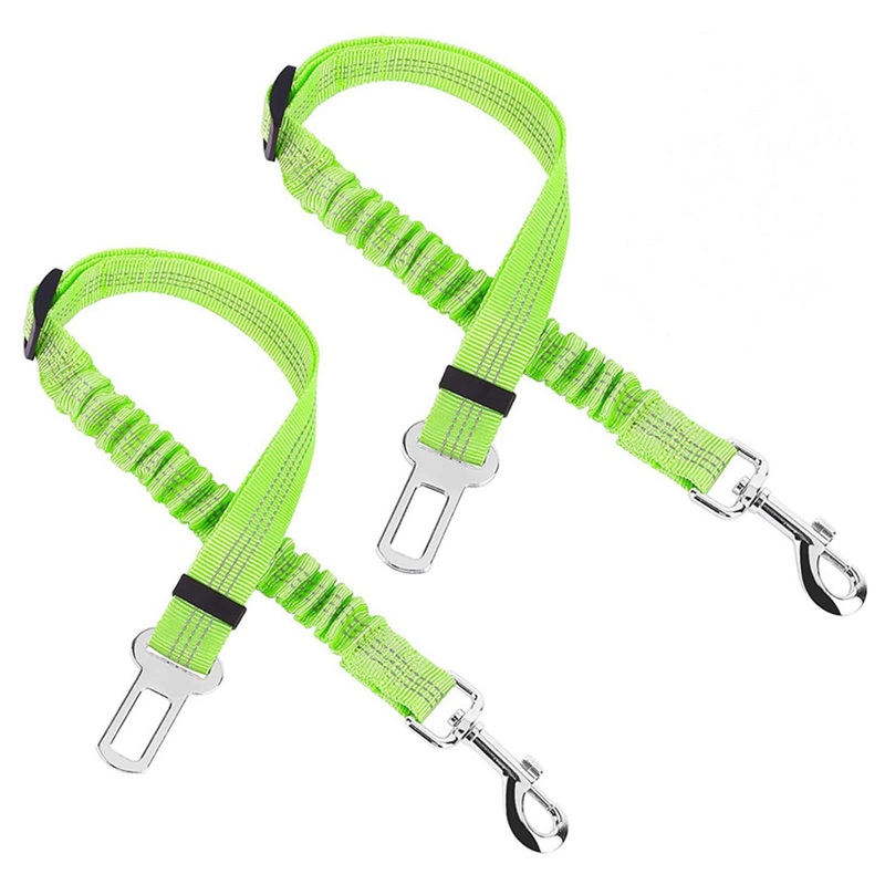Greyoe Car Seat Belt for Dogs, Dog Seat Belt, 2 Pieces Pet Dog Cat Seat Belt Adjustable Car Harness Shock-Absorbing Elastic Bungee Buffer (Fluorescent Green)