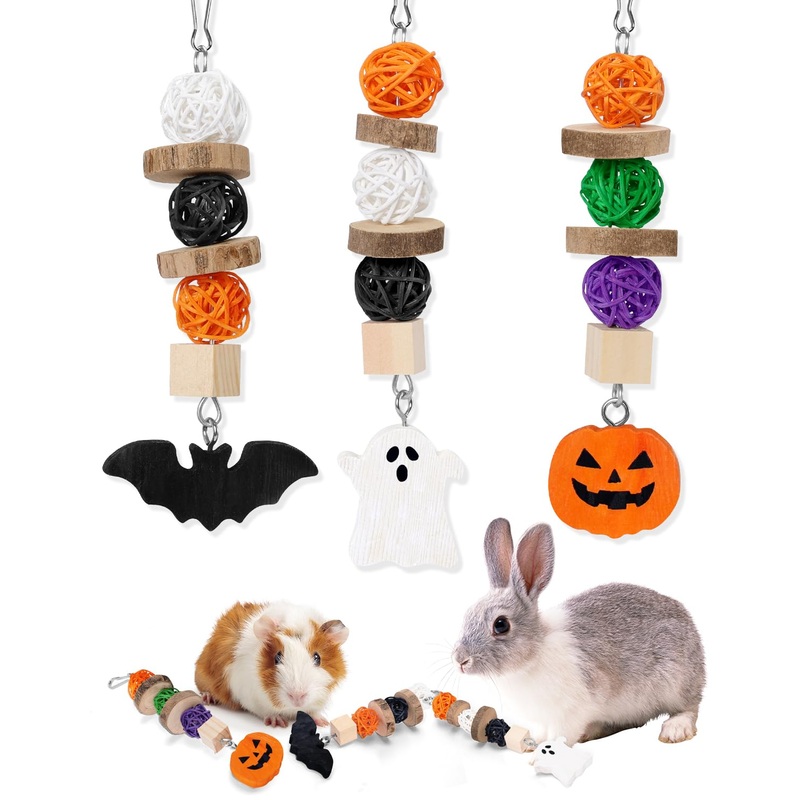 Halloween Rabbit Toy Chew Toy for Small Animals Bunny Rabbit Guinea Pig Dwarf Hamster Chinchilla Gerbil Pet Rat Cage Hanging Teeth Care Bow Accessories Gift