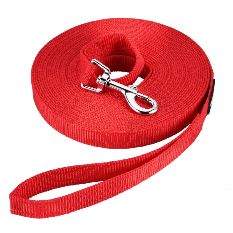 HAPPY HACHI drag leash for dogs, 3m / 5m / 10m / 15m / 20m / 33m nylon dog leash with robust and weatherproof, training leash with D-carabiner and handle padding for large to small dogs (10m, red) 10m