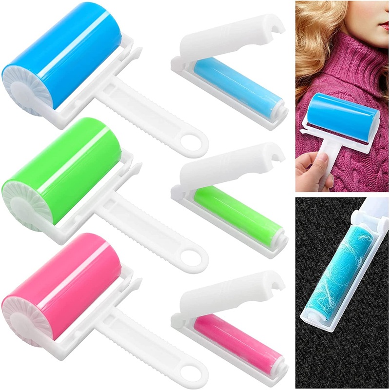 INHEMING Set of 6 washable lint rollers, reusable animal hair remover, lint roller for animal hair, lint brush for removing cat hair and dog hair, in 2 sizes, for sofa, car, bed, clothing