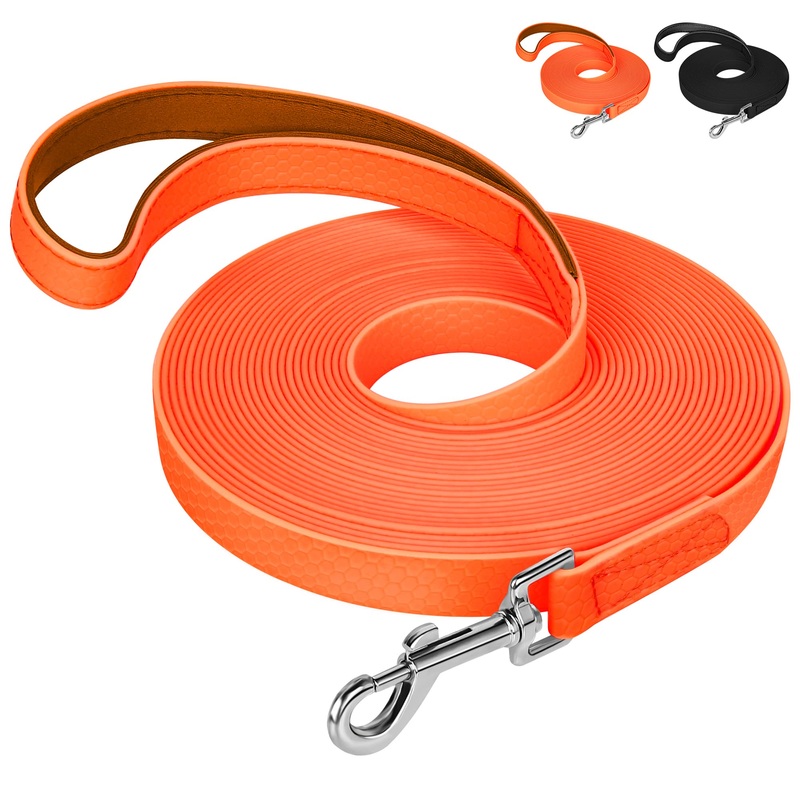 IOKHEIRA Training Lead for Dogs, Waterproof Dog Lead with Padded Handle 5m/10m/15m/20m, PVC Dog Lead with Strong Recall for Dogs, Tracking & Camping (5M, Orange)