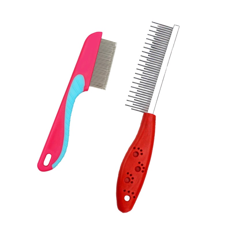 JINSHIN Dog Comb Cat Comb Pet Combs Metal Comb Steel Comb Cat Grooming Comb for Removing Tangles and Knots (Red2+Pink)