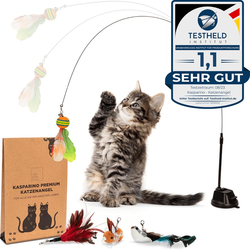 KASPARINO stable cat fishing rod – cat toy fishing rod with feathers, bird and suction cup – self-employment cat toy – durable cat fishing rod incl. catnip – interactive cat toy set version 2.0
