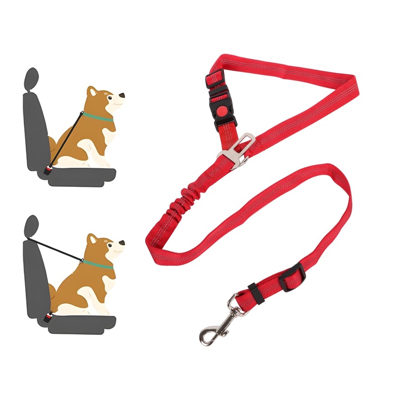 Lollanda Dog Car Seat Belt, Dog Belt for Car Seats with Reflective Strips and Buffer Ropes, Adjustable Dog Belt for Large, Medium and Small Dogs (Red) Red