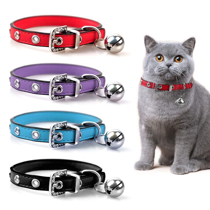 Luniquz PU Leather Crystal Pet Collar Cat Collar Small Dog Collar Belt Collar with Clamp Jewelry for Cats/Small Dogs/Small Pets – Red XS 7″-9″ XS 7″-9″