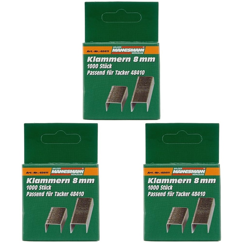 Mannesmann replacement staples 8 mm, for stapler 48410, M48411 (pack of 3) 8 mm (pack of 3)