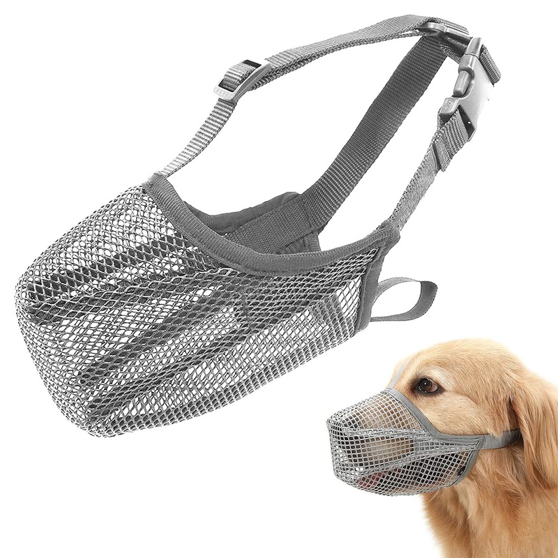 Mesh dog muzzle, breathable muzzle for dogs, muzzle for dogs with rounded mesh, nylon mesh muzzle with safety straps for small ones, adjustable breathable mesh muzzle M grey
