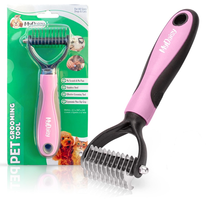 MYDAISY dog brush undercoat, dog brush long hair undercoat, cat brush long hair, dog comb, undercoat brush cat, dog brush, undercoat brush dogs, dog comb longhair S pink