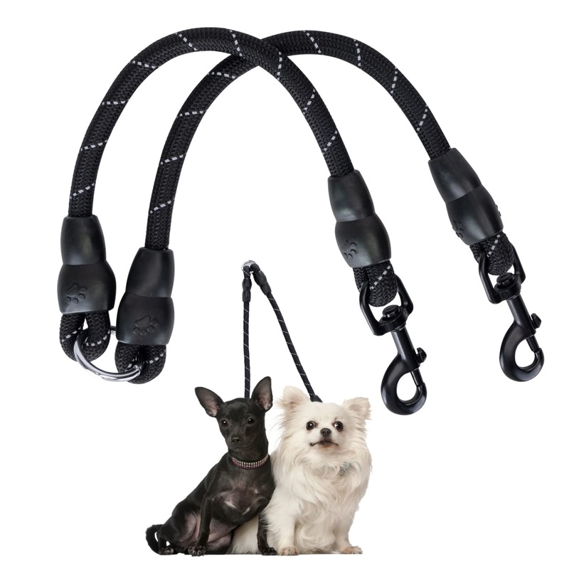 Nobleza double leash dog leash for 2 dogs, adjustable dog leash with reflective flexible double leashes for two dogs (black) 40cm