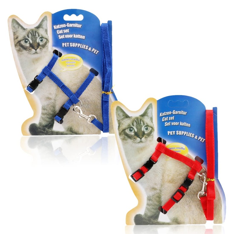Pack of 2 adjustable rabbit harnesses, rabbit harnesses with leash, suitable for small animals such as rabbits, kittens, dogs, guinea pigs (blue + red)