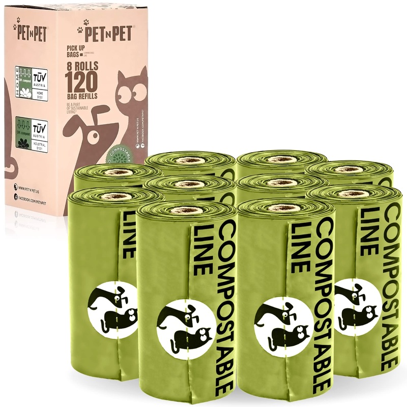 Pet N Pet Dog Poop Bags Compostable, Pack of 120 Poop Bags for Dogs, 8 Dog Poop Bags Rolls, Dog Poop Bags, Dog Poop Bags for Poop Made of Bio-Based Corn Starch Material EN 13432, Dog Poop Bags 120 Pieces