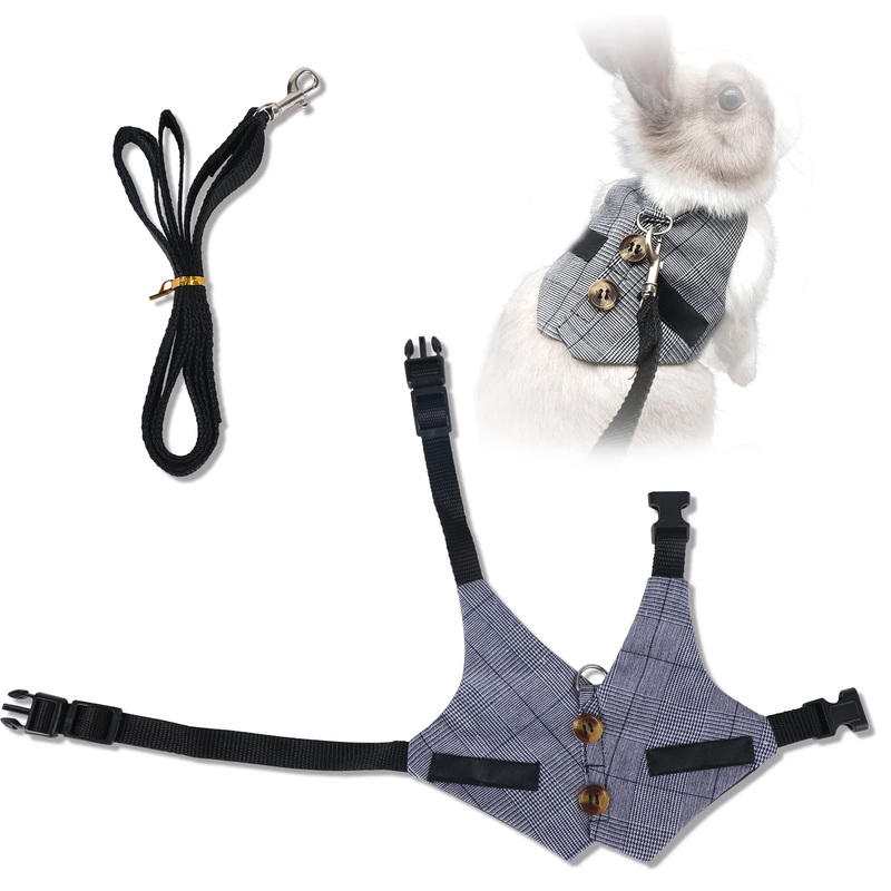 Rabbit leash and harness, adjustable rabbit leash, soft harness, training leash, small animal harness accessories for rabbits (M)