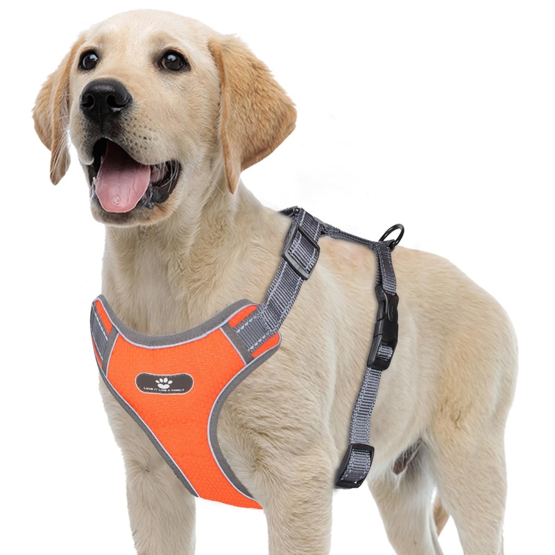 Reflective Dog Harness for Dogs No Choking Adjustable Dog Vest Straps No-Pull Adjustable Dog Harnesses Breathable Harness for Small Medium Large Dog Orange M