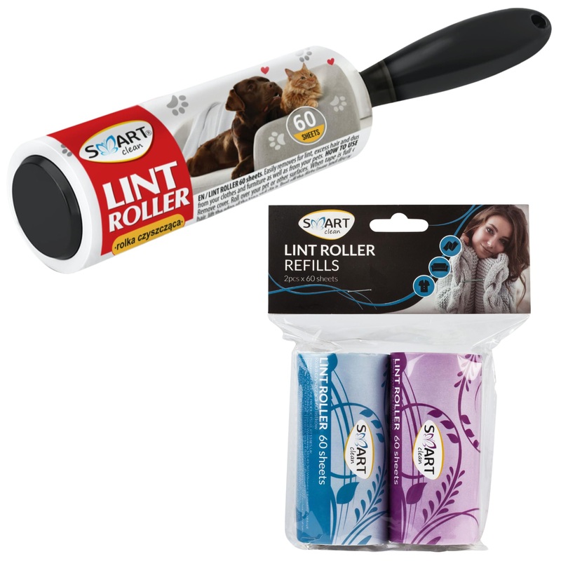 SMART Clean lint roller | for removing dust, hair and lint – ergonomic and elegant handle – easy to use (1 piece + 120 sheets) 1 piece + 120 sheets