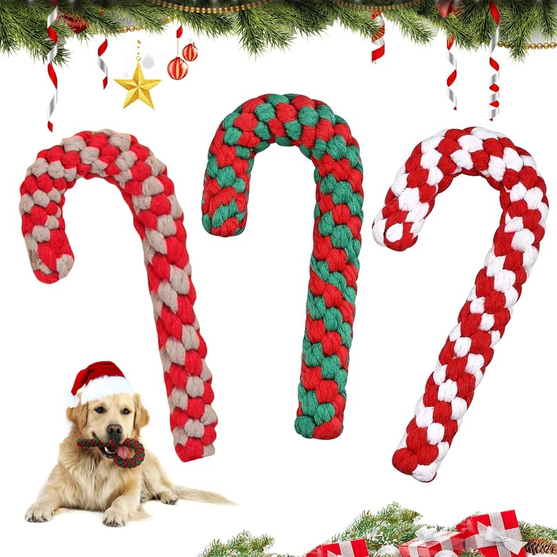 TaimeiMao 3 pieces dog chew toy, dog toy rope, Christmas candy cane rope, dog rope toy, Christmas dog toy, Christmas candy cane rope, Christmas dog pets chew (A) A