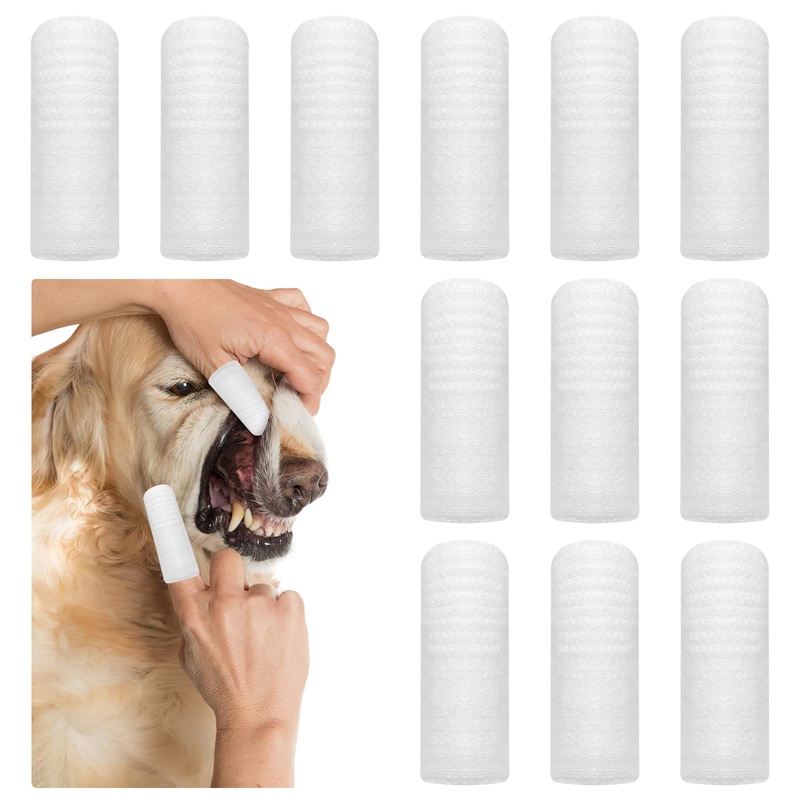 VOSSOT Dog Toothbrush Fingerling Reusable, Dental Care Dog, Dog Toothbrush Cat Toothbrushes-Fingers Toothbrushes, Washable Durable, Clean Pet Toothbrush Made of Knitted Fabric (Pack of 12)