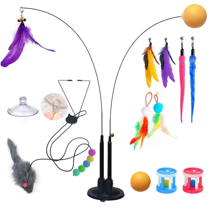 Yang Xin.Style Interactive Cat Toy Angel with Feathers Feather Intelligence Toy for Cats Feather Toy for Kittens with Suction Cups Rope Mouse Swing with Own Door Frame