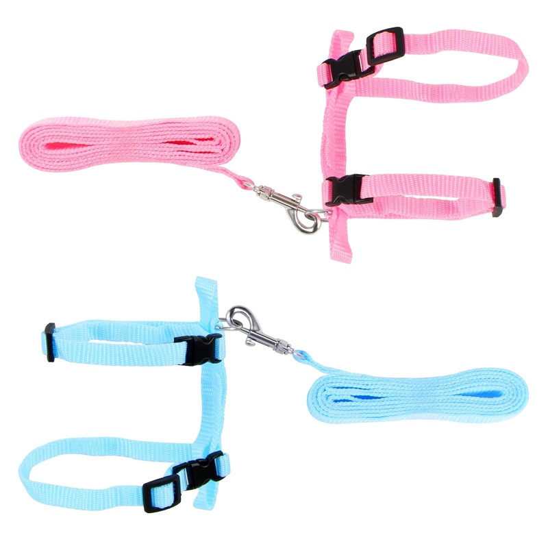 Yangfei Pack of 2 Rabbit Harnesses, Adjustable Rabbit Harness, Soft Rabbit Harness with Elastic Lead, Breathable Walking Harness Set (Blue Pink)