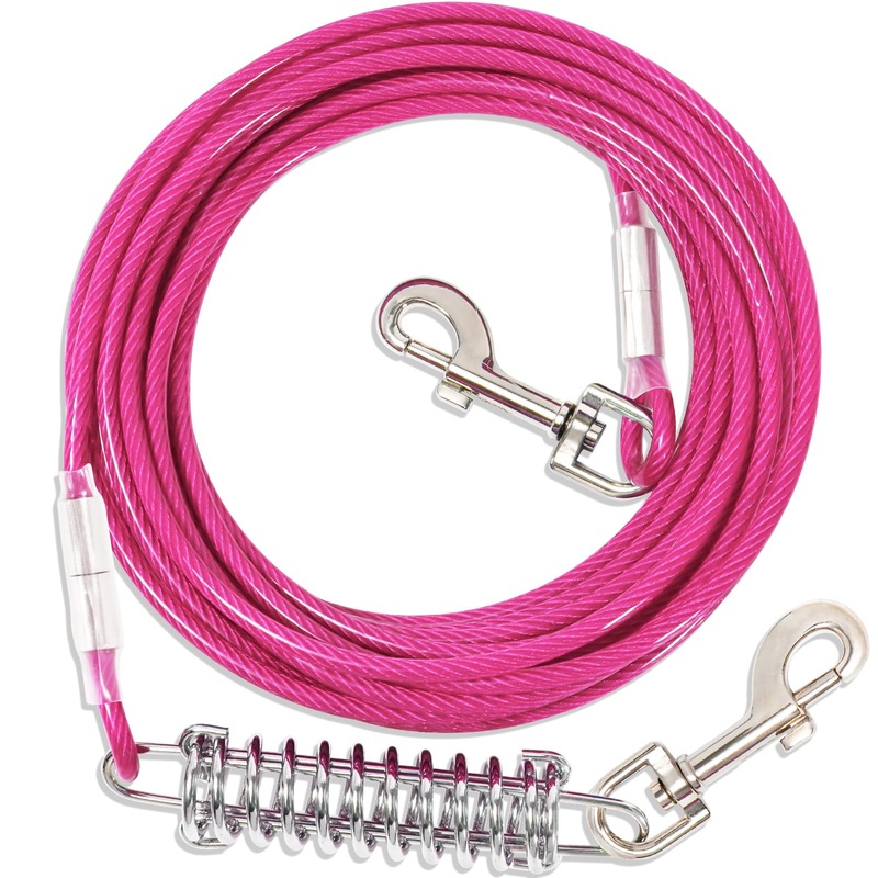 Yard Leash for Dogs with Shock-Absorbing, 3-15m Yard Leash Tie Out Leashes, Tie Out Cables for Dogs Yard Leash (Rose Red, 3m) 3m Rose Red