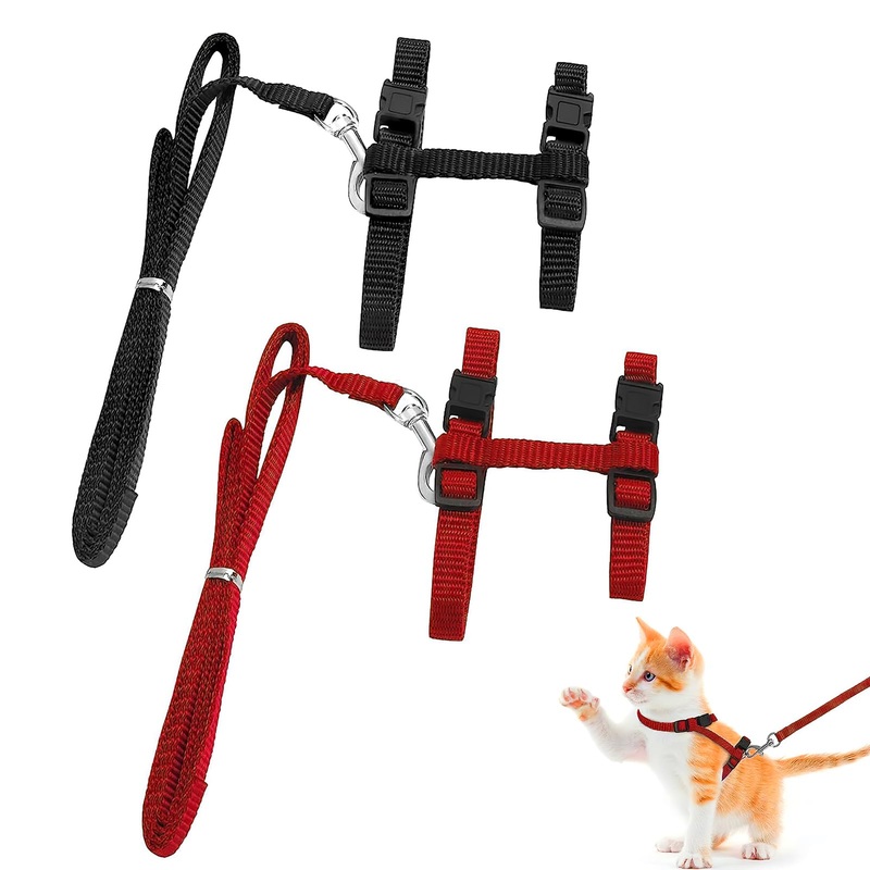 Zuroki Pack of 2 cat harnesses, cat harness with leash, escape-proof, adjustable cat harness, cat leash, cat harness, escape-proof adjustable, cat vest kitten – red + black