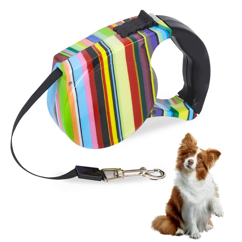 5 m retractable dog leash, retractable dog leash, high-quality extendable dog leash with comfortable handle, anti-slip button lock, dog leash for small, medium-sized dogs (colorful) colorful