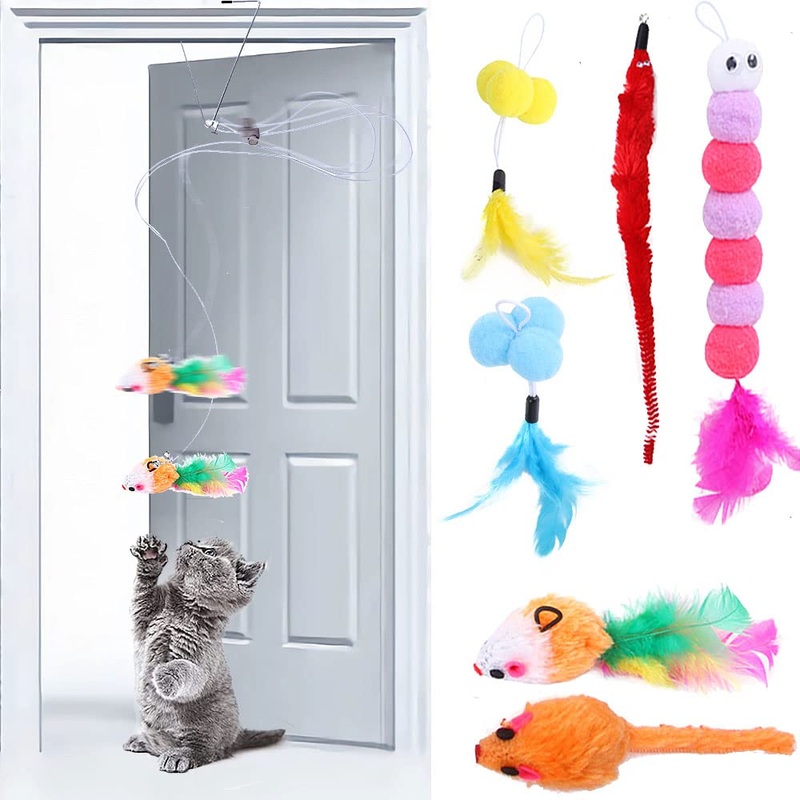 7 pieces cat toy door frames for cats and kittens, cat toy self-occupation hanging door frames, cat toy mice set
