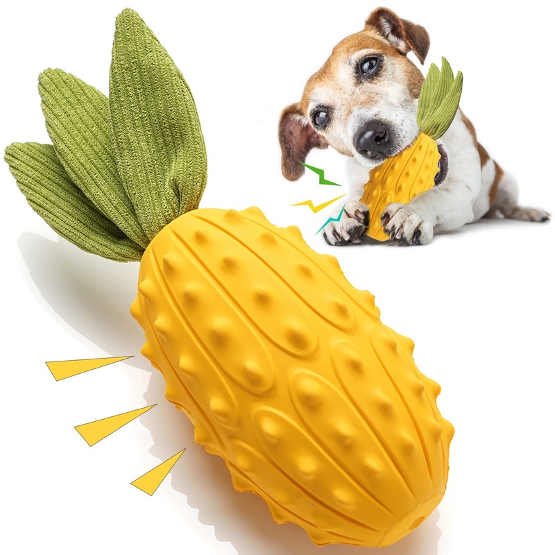 Acecy Dog Toy, Dog Chew Toy Almost Indestructible, Squeaky Dog Toy for Puppies Medium and Large, Rubber Horned Melon Dog Toys