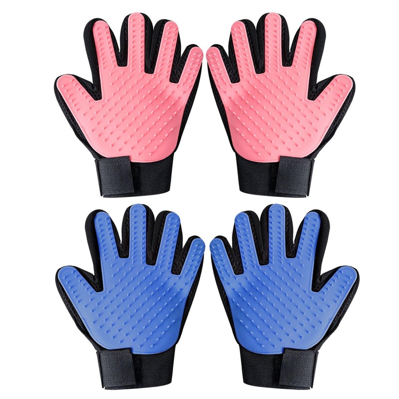 AIRFUL 2 pairs of cat grooming gloves, double-sided pet glove brush, right hand cat glove grooming for short hair and long hair, light blue – 4 pieces