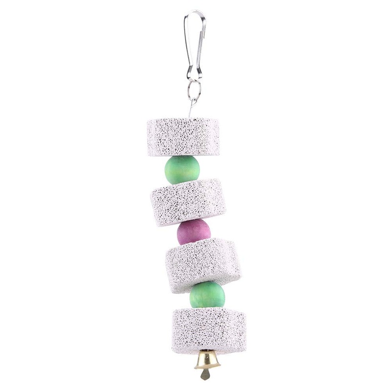Bird Teeth Grinding Stone Parrot Chew Toy Small Animals Hamster Rabbit Flower Shape Grinding Molar Teeth with Colorful Wooden Ball and Bell Toy