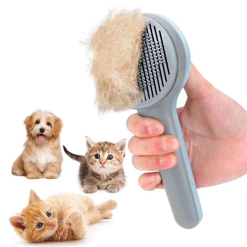 Cat brush, pet brush, long hair, cat comb, self-cleaning slicker brush, gently removes loose undercoat, mats, hair, grooming brush for cats, dogs, massage cleaning brushes, cat brush