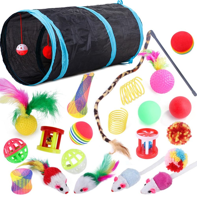 Cat Toy Set with Cat Tunnel Interactive Cat Toy for Kittens (22 Pieces) I-Shape