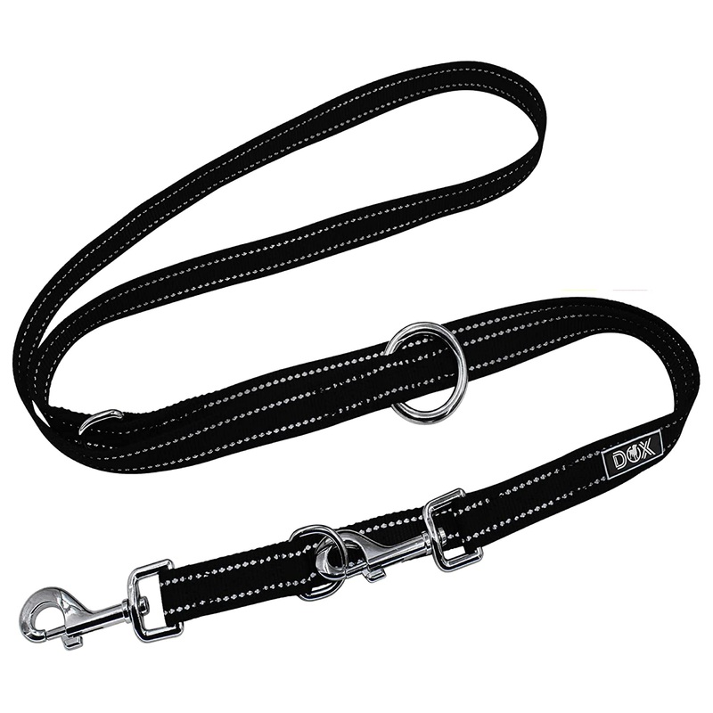 DDOXX dog leash nylon, reflective, 3-way adjustable, 2m | for small & large dogs | Double Leash Two Dog Cat Puppy | Towing leash | Lead leash | Running leash puppy leash | M, Black M – 2.0 x 200 cm