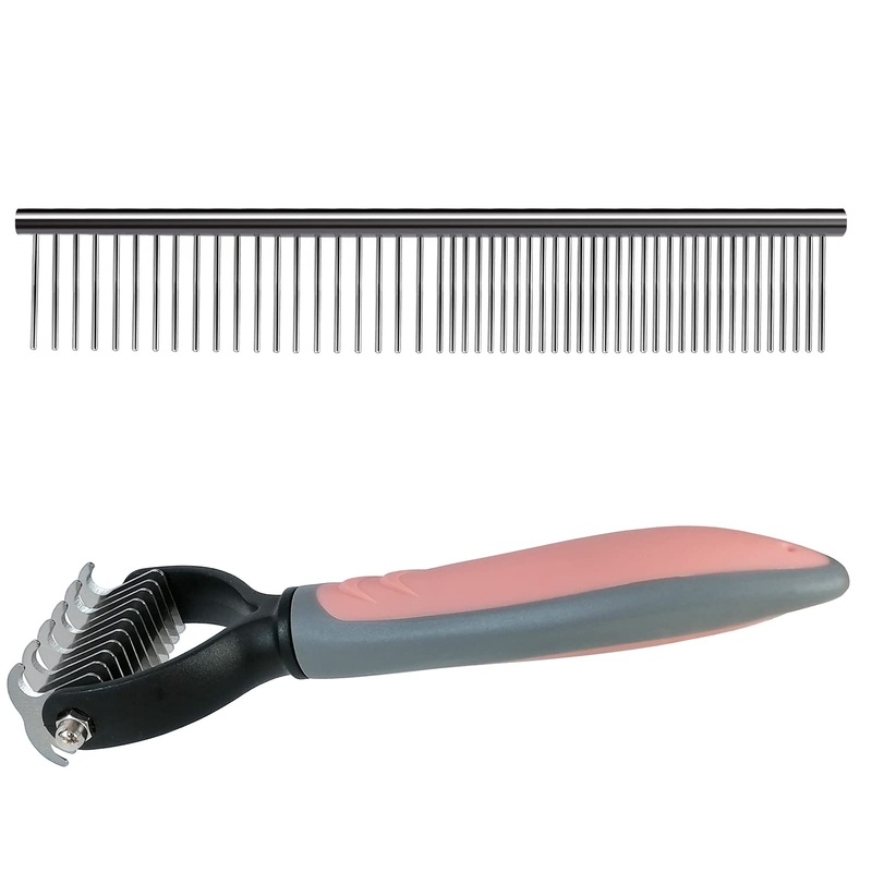 De-matting knife in pet & dog comb stainless steel, pet care set, double-sided undercoat brush for small to large pets, easy to remove undercoat and loosen tangles (S, orange) S