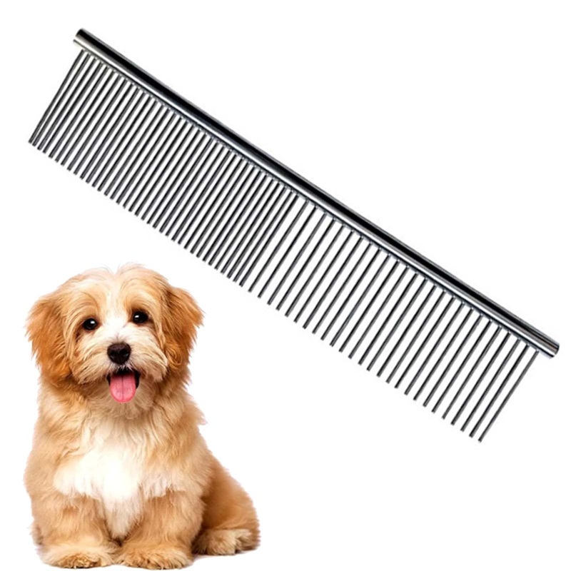 Dog Comb, Stainless Steel Dog Grooming Combs Pet Comb Dog Comb Metal Comb Pet Brush Dog Brush for Large, Medium and Small Dogs and Cats with Tangled Short/Long Hair (19 x 4 cm)