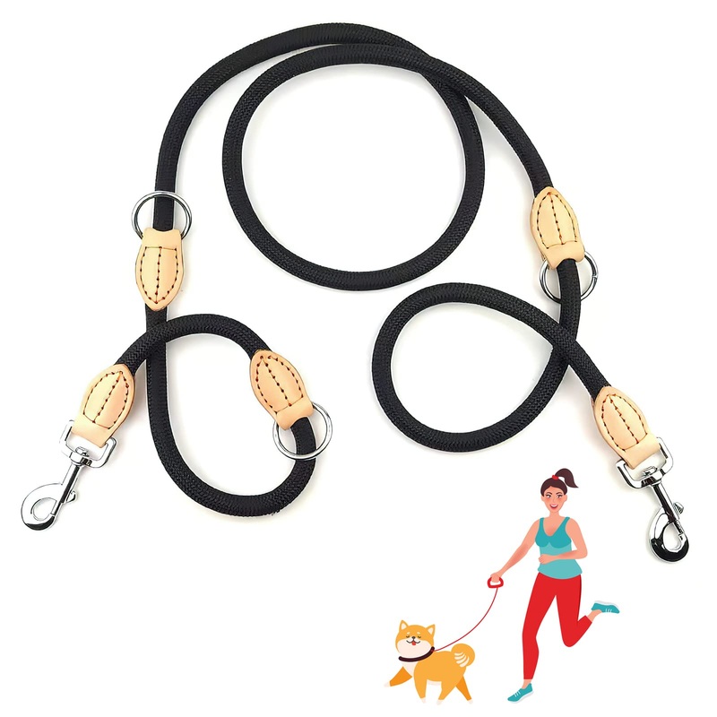 Dog leash 2.1 m large dog double leash reflective, drag leash for dogs, premium dog leash 3-way adjustable shoulder leash made of nylon, dog leash round and bite-resistant with 2 carabiners