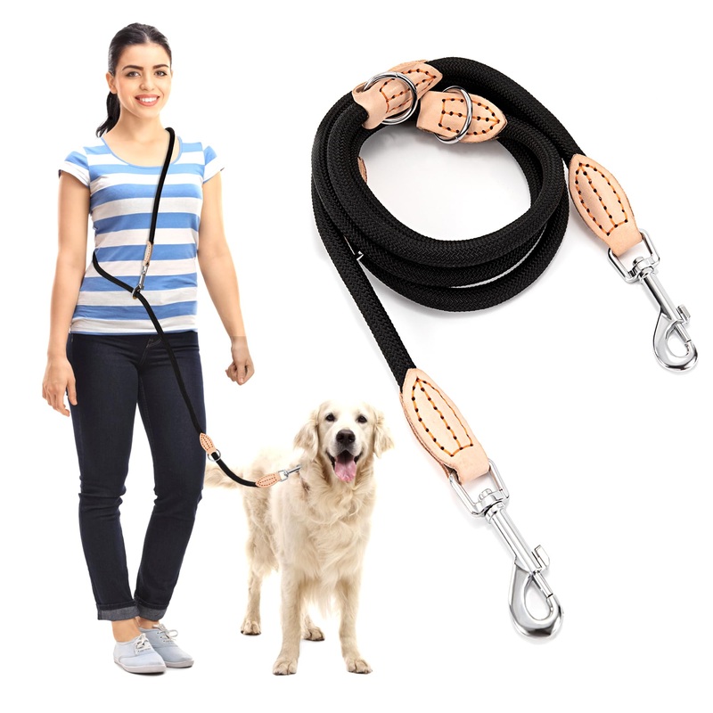 Dog leash 2M adjustable nylon shoulder leash double leash with 2 rotating carabiners 3-way adjustable for small/medium/large dogs