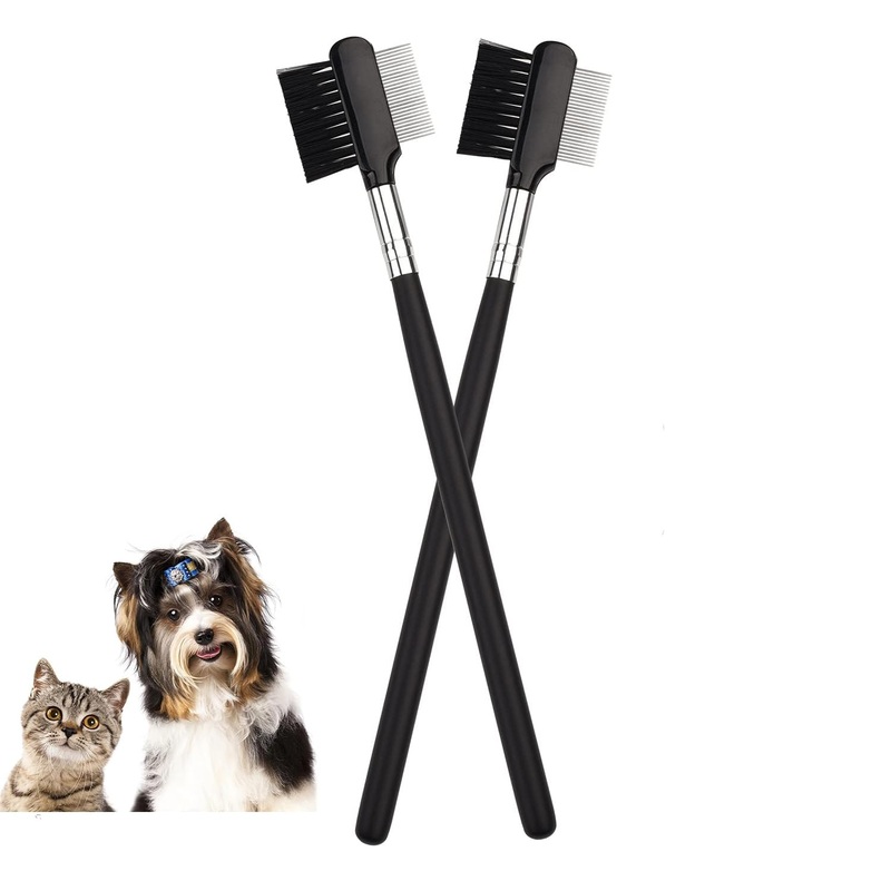 Dog tear stain remover comb, 2 pieces tear stain removal comb, dog flea comb, double-sided tear stain remover comb, double-sided dog eye comb brush for pets, cats, dogs, kittens, puppies