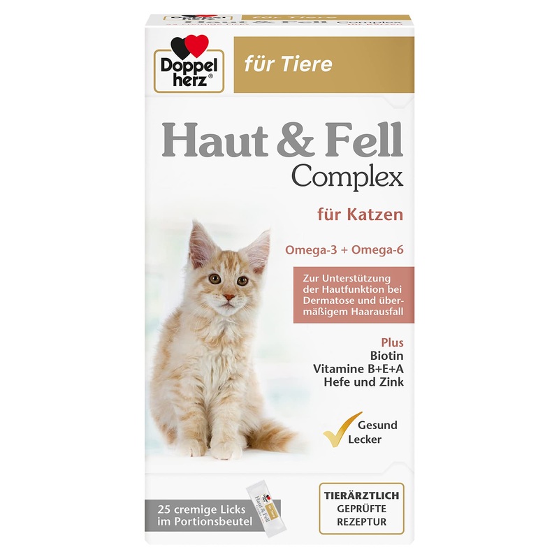 Doppelherz Skin & Fur Complex for Cats – To support skin function in dermatosis and excessive hair loss – 25 licks Skin and Fur Complex